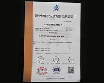 金寶誠(chéng)健康安全管理體系認(rèn)證證書